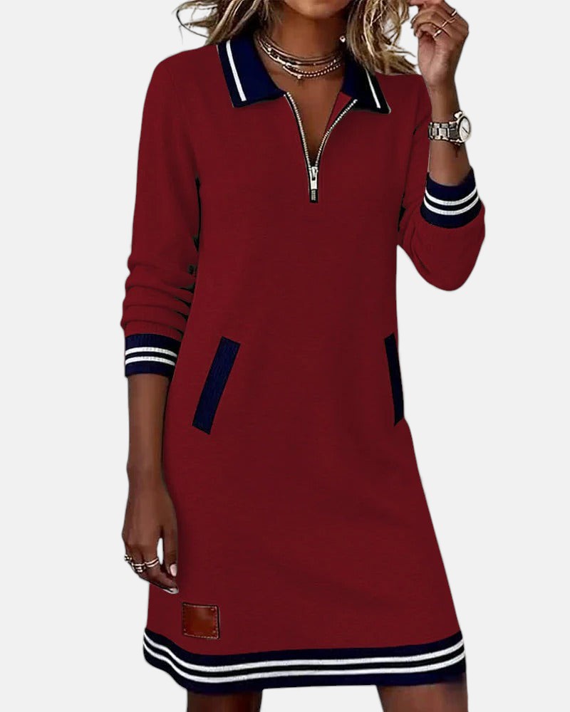 Liv | Long-Sleeve Collared Zip-Front Dress