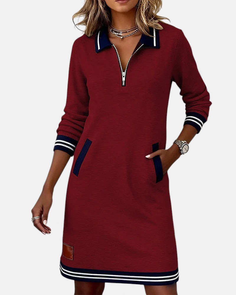 Liv | Long-Sleeve Collared Zip-Front Dress
