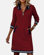 Liv | Long-Sleeve Collared Zip-Front Dress