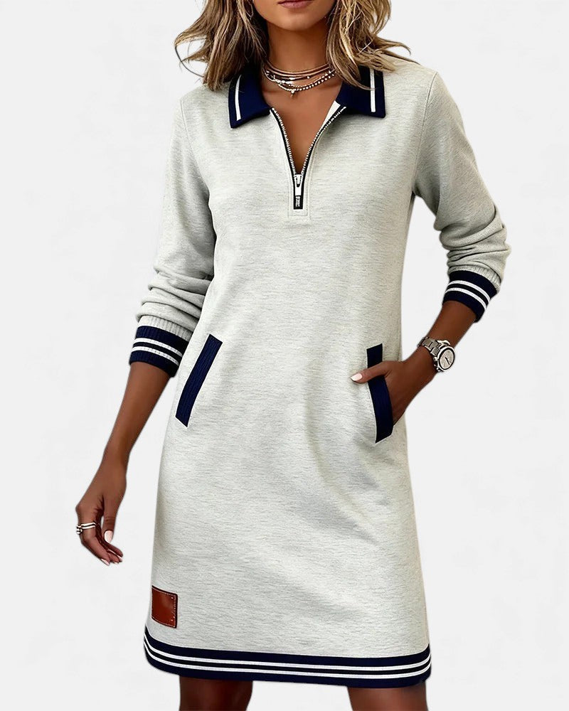 Liv | Long-Sleeve Collared Zip-Front Dress