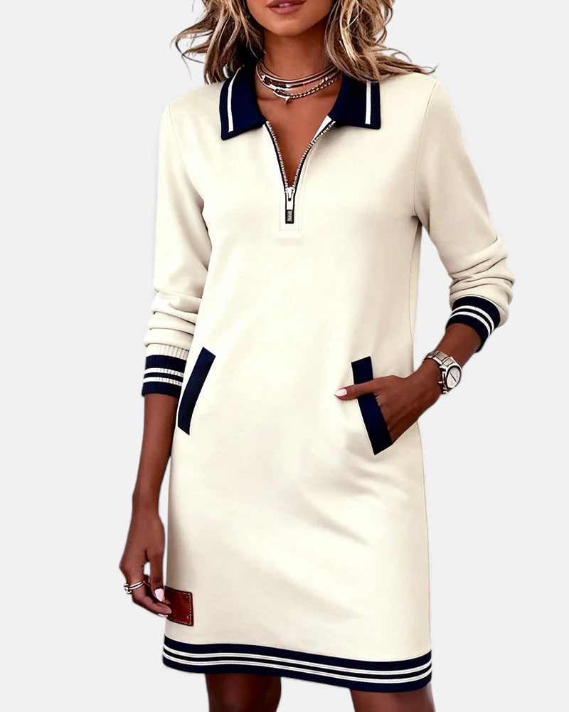 Liv | Long-Sleeve Collared Zip-Front Dress