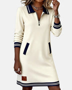 Liv | Long-Sleeve Collared Zip-Front Dress