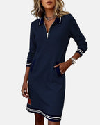 Liv | Long-Sleeve Collared Zip-Front Dress