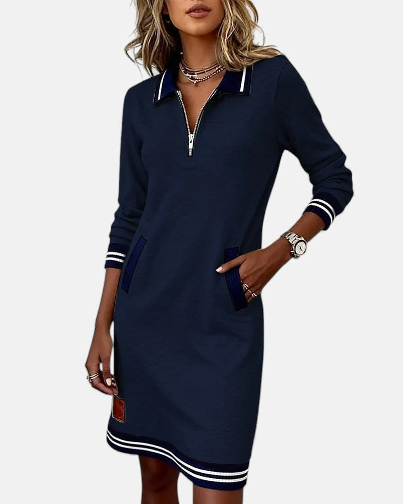 Liv | Long-Sleeve Collared Zip-Front Dress