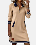 Liv | Long-Sleeve Collared Zip-Front Dress