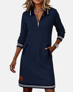 Liv | Long-Sleeve Collared Zip-Front Dress