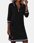Liv | Long-Sleeve Collared Zip-Front Dress