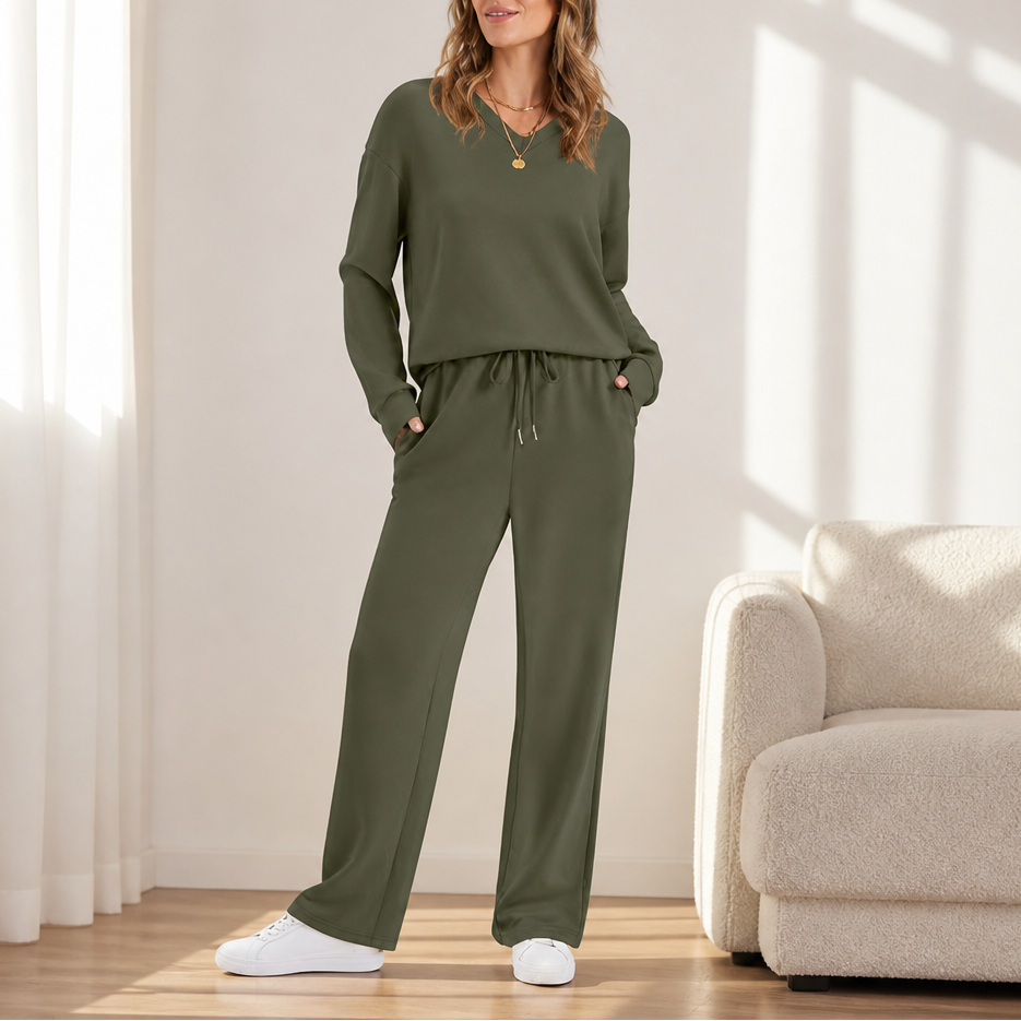 Lori | Wide-Leg Drawstring Knit Lounge Set