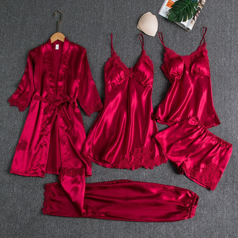 Lottie | Lace-Trimmed Pajama Set with Robe