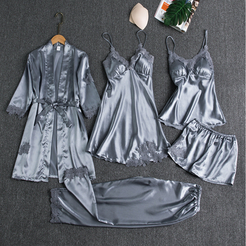 Lottie | Lace-Trimmed Pajama Set with Robe