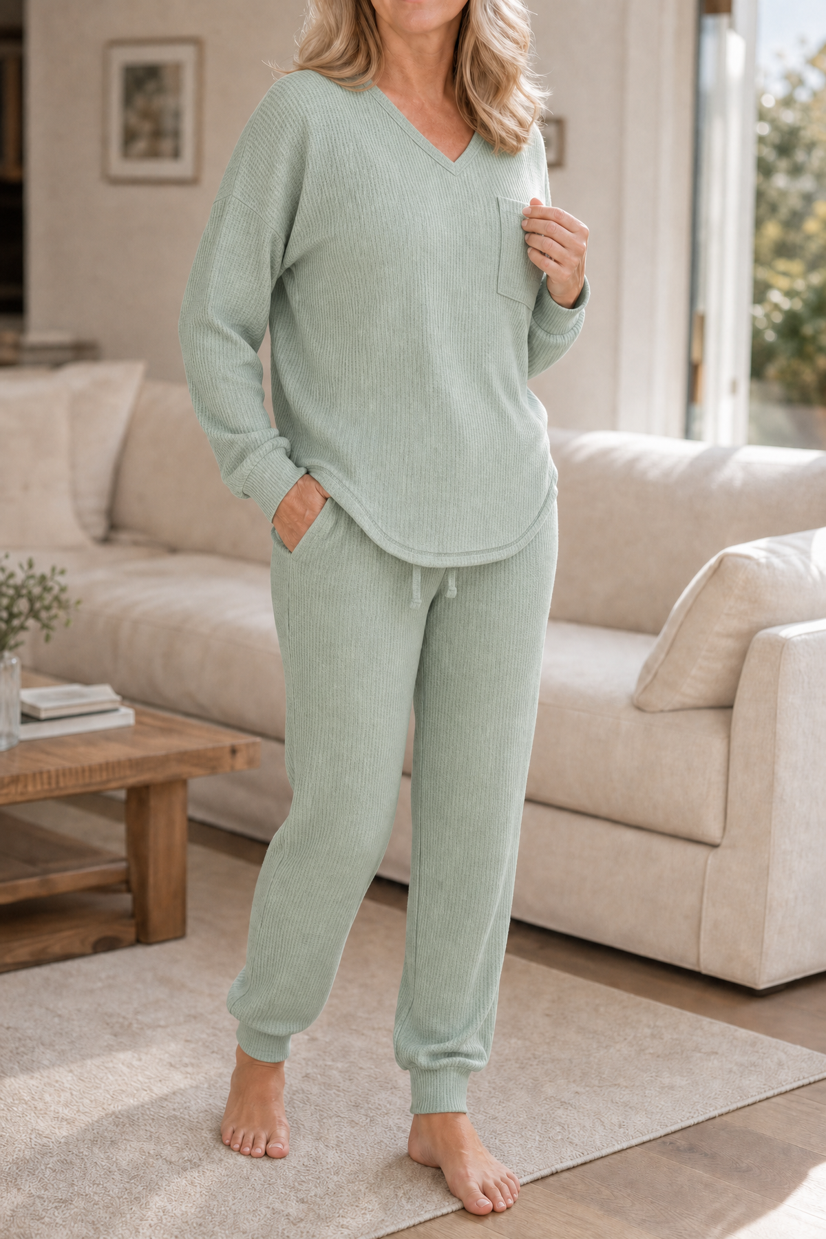 Louisa | V-Neck Waffle-Knit-Look Lounge Set