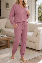 Louisa | V-Neck Waffle-Knit-Look Lounge Set