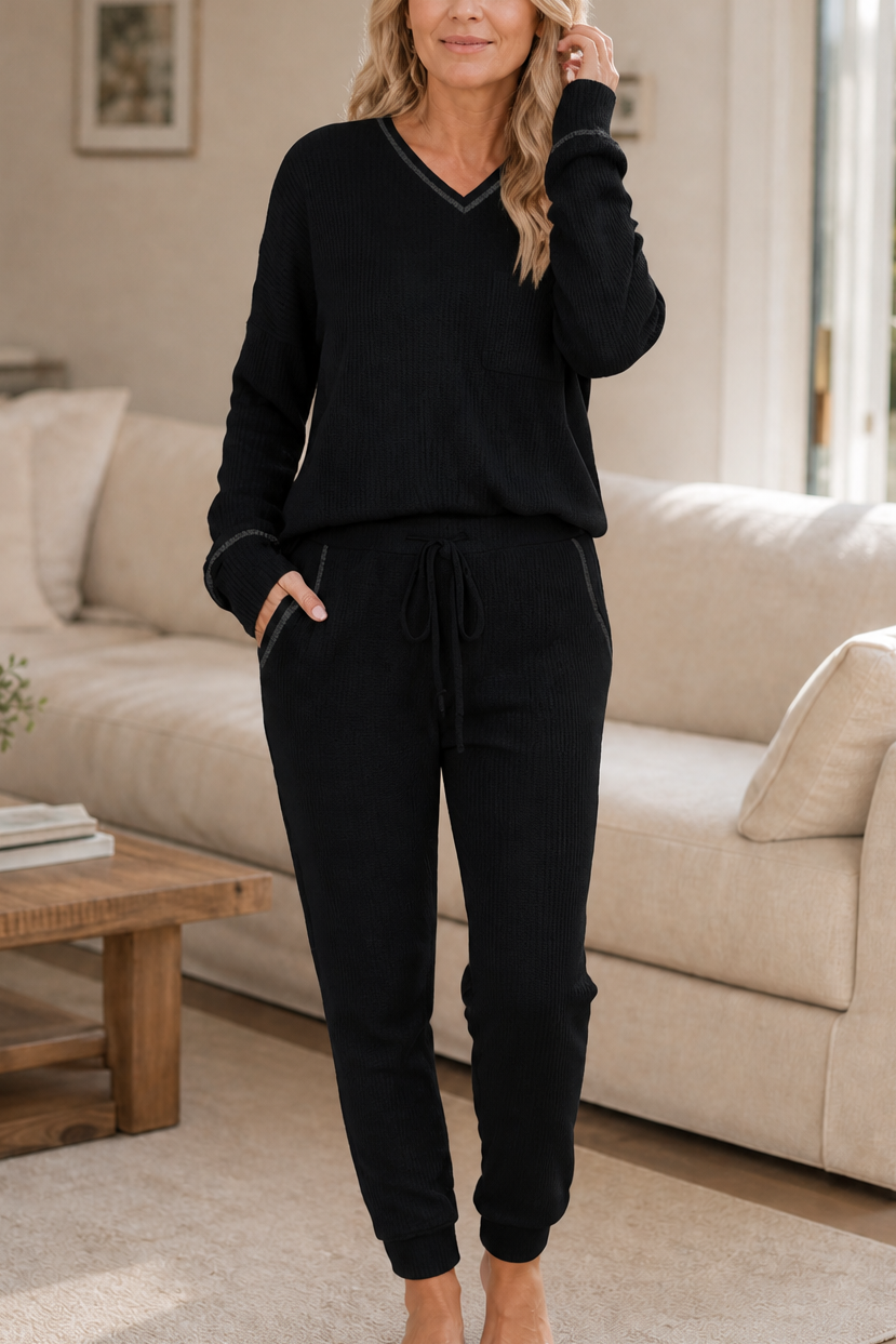 Louisa | V-Neck Waffle-Knit-Look Lounge Set