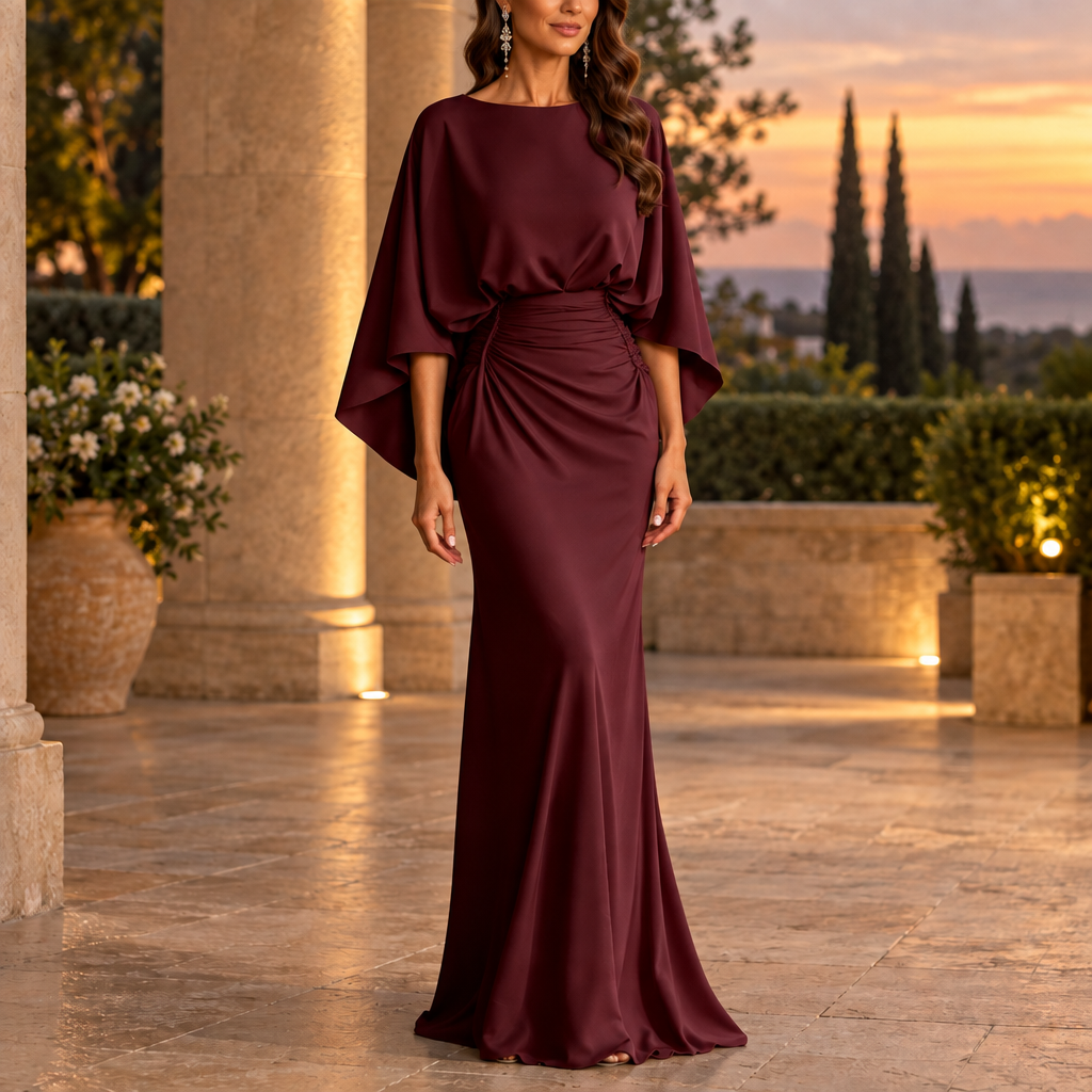 Maisie | Ruched Waist Batwing Sleeve Maxi Gown
