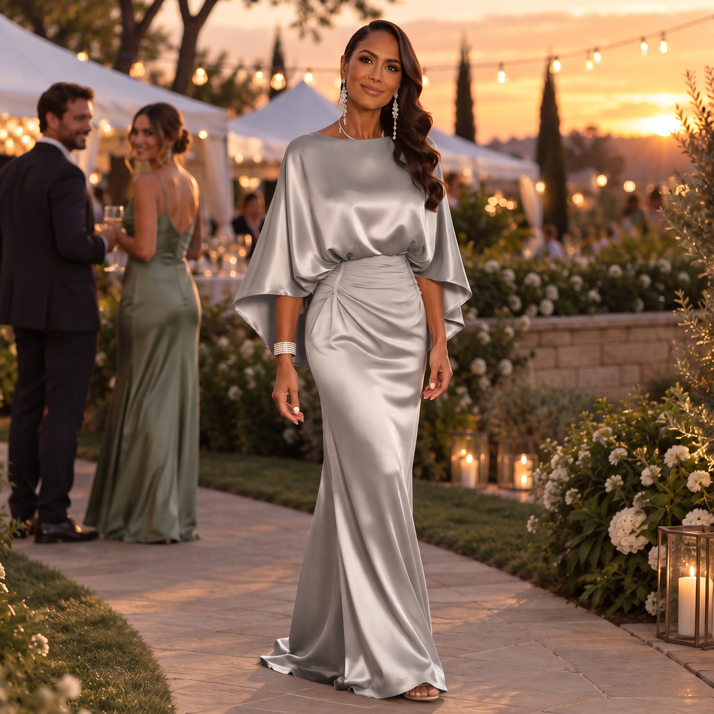 Maisie | Ruched Waist Batwing Sleeve Maxi Gown