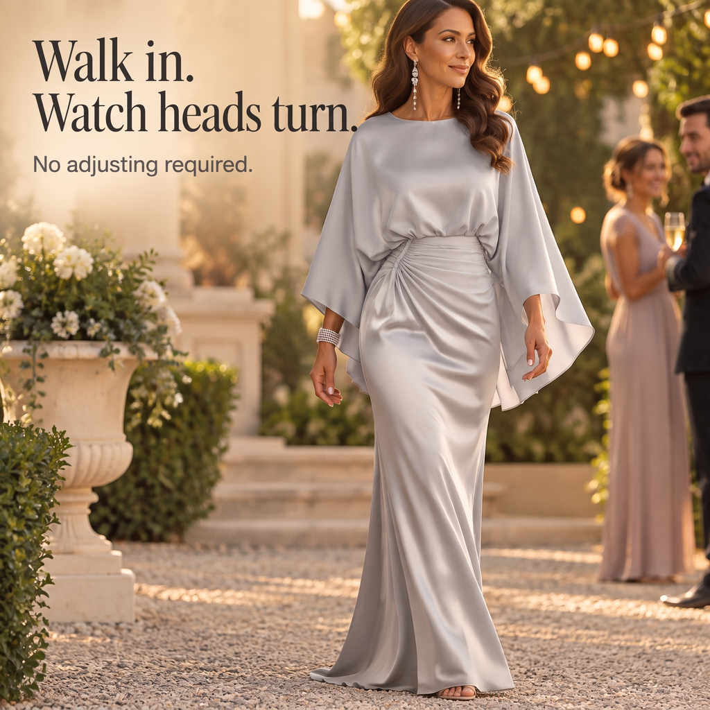 Maisie | Ruched Waist Batwing Sleeve Maxi Gown