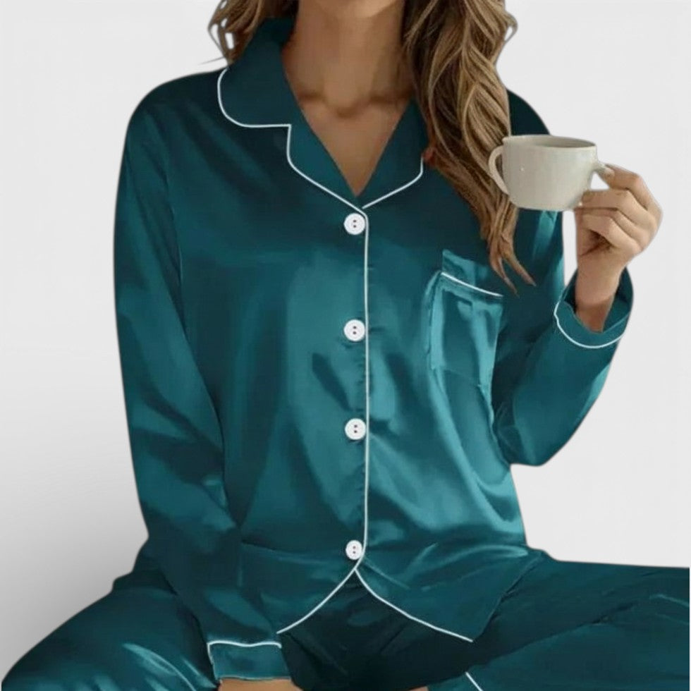 Marilyn | Satin Long-Sleeve Button-Down Pajama Set