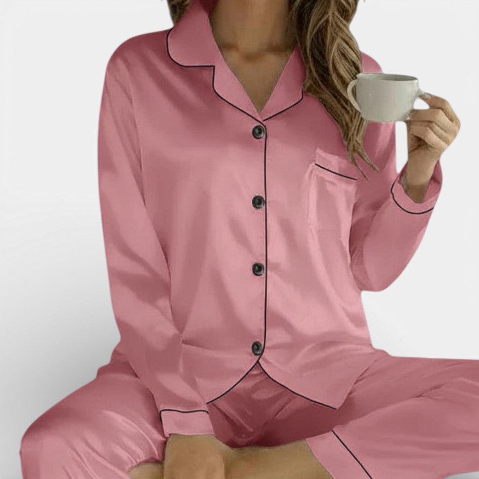Marilyn | Satin Long-Sleeve Button-Down Pajama Set