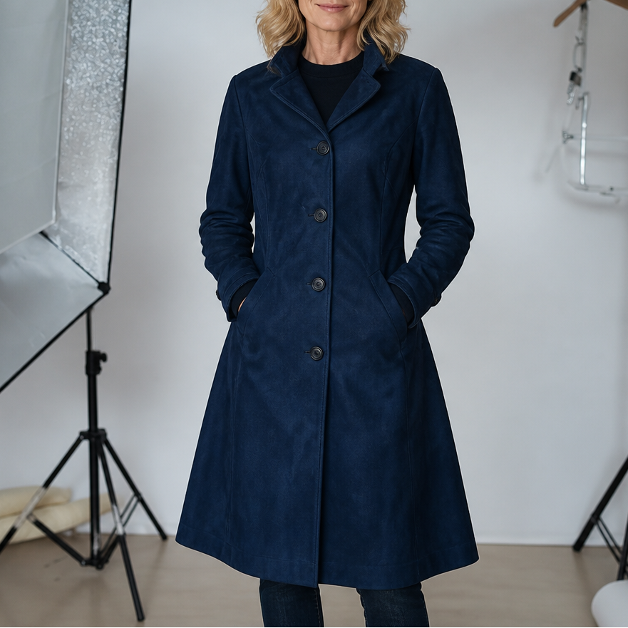 Marlowe | Suede-Look Button-Front Long Trenchcoat