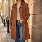 Marlowe | Suede-Look Button-Front Long Trenchcoat