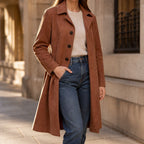 Marlowe | Suede-Look Button-Front Long Trenchcoat