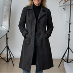 Marlowe | Suede-Look Button-Front Long Trenchcoat