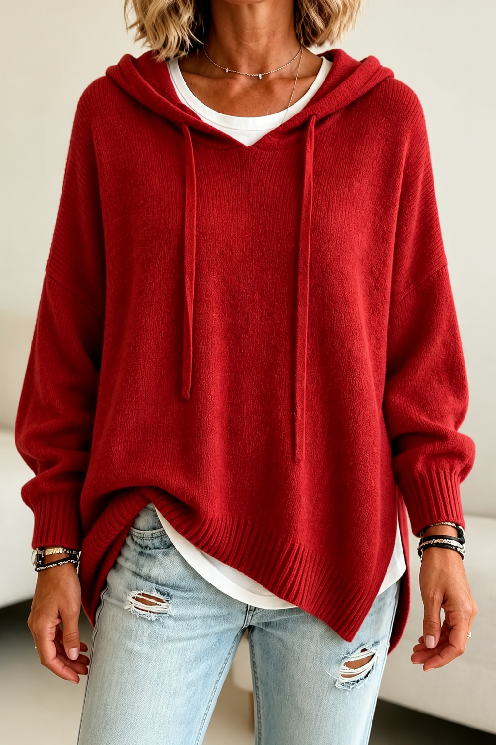 Maura | Drawstring Hooded Knit Sweater