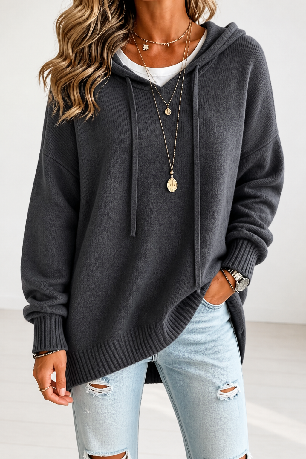 Maura | Drawstring Hooded Knit Sweater