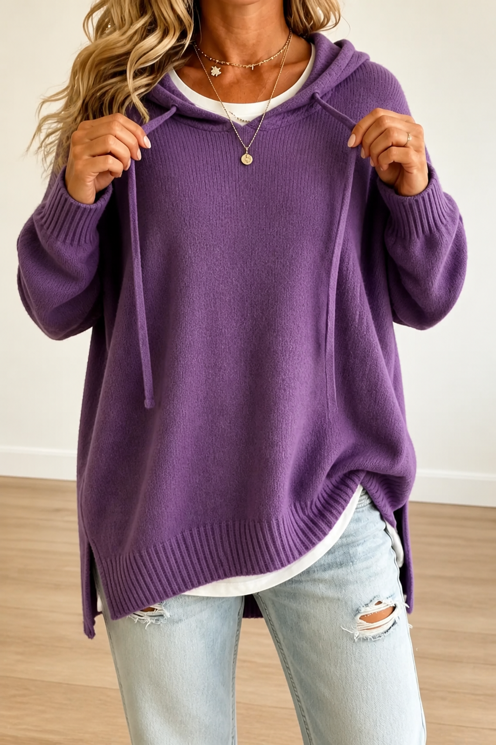 Maura | Drawstring Hooded Knit Sweater