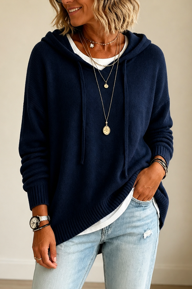 Maura | Drawstring Hooded Knit Sweater