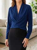 Mavis | Satin Deep V-Neck Knot Hem Blouse