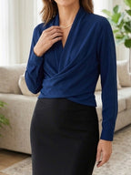 Mavis | Satin Deep V-Neck Knot Hem Blouse 02-hero-2