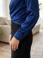 Mavis | Satin Deep V-Neck Knot Hem Blouse