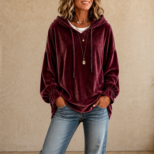 Meg | Ruffle Cuff High-Low Velvet Hoodie