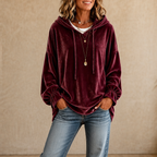 Meg | Ruffle Cuff High-Low Velvet Hoodie