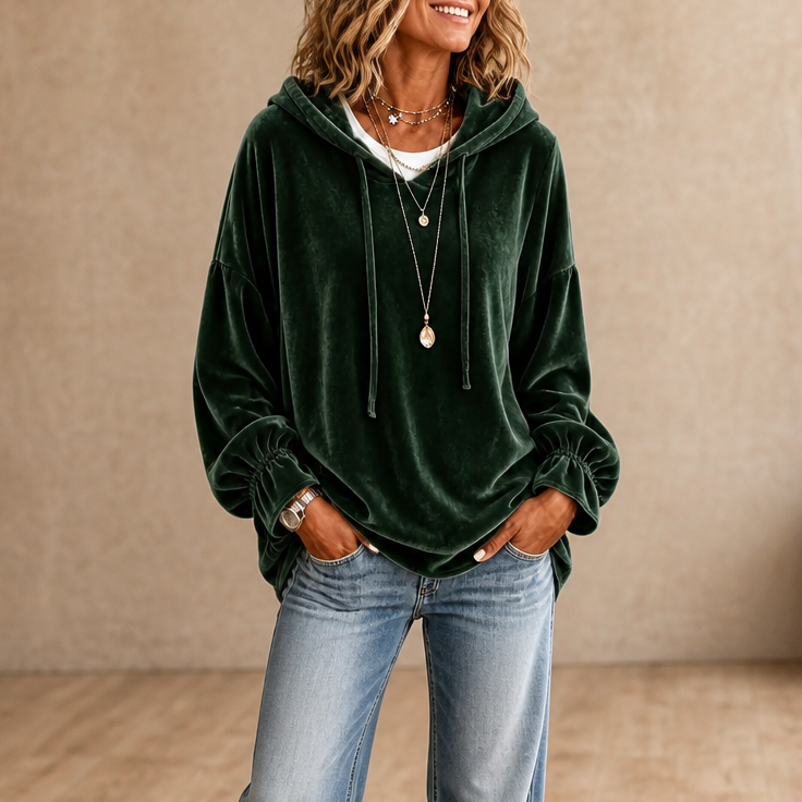 Meg | Ruffle Cuff High-Low Velvet Hoodie