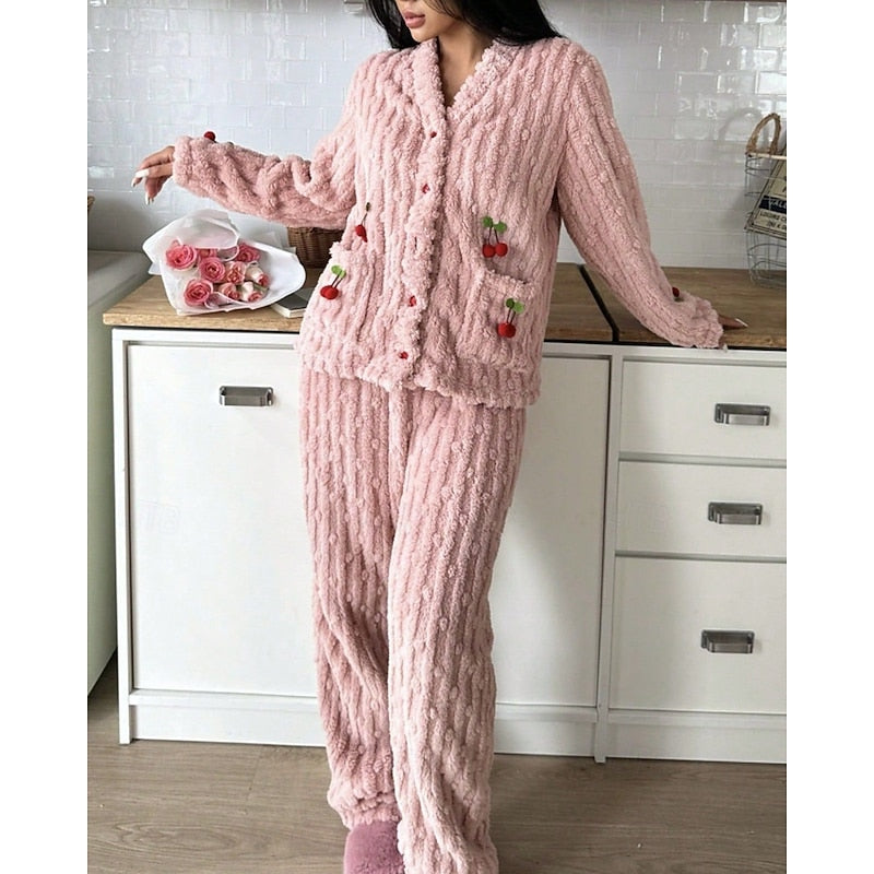 Meryl | Embroidered Fleece Button-Front Lounge Set