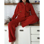 Meryl | Embroidered Fleece Button-Front Lounge Set