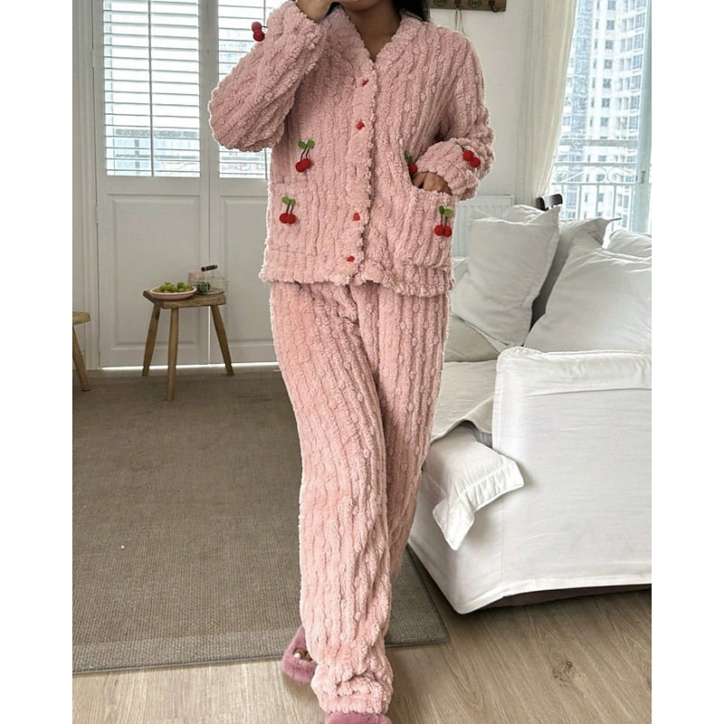 Meryl | Embroidered Fleece Button-Front Lounge Set
