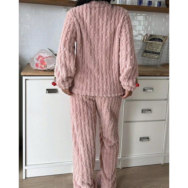 Meryl | Embroidered Fleece Button-Front Lounge Set