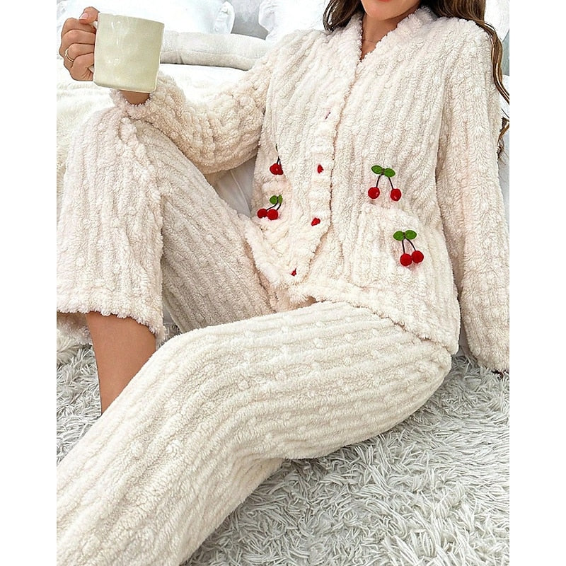 Meryl | Embroidered Fleece Button-Front Lounge Set