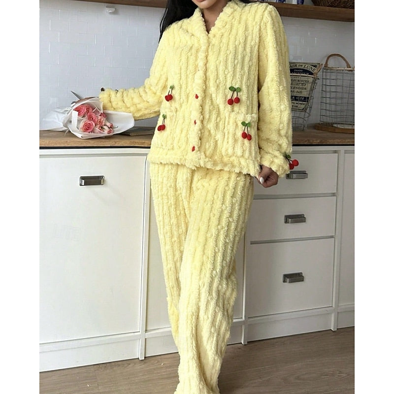 Meryl | Embroidered Fleece Button-Front Lounge Set