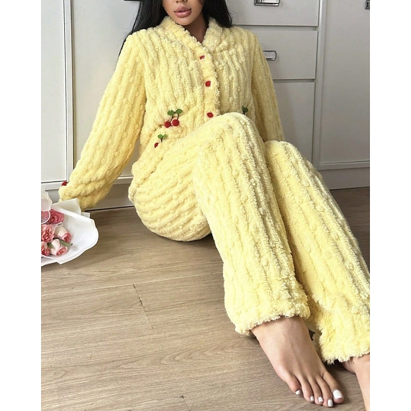 Meryl | Embroidered Fleece Button-Front Lounge Set