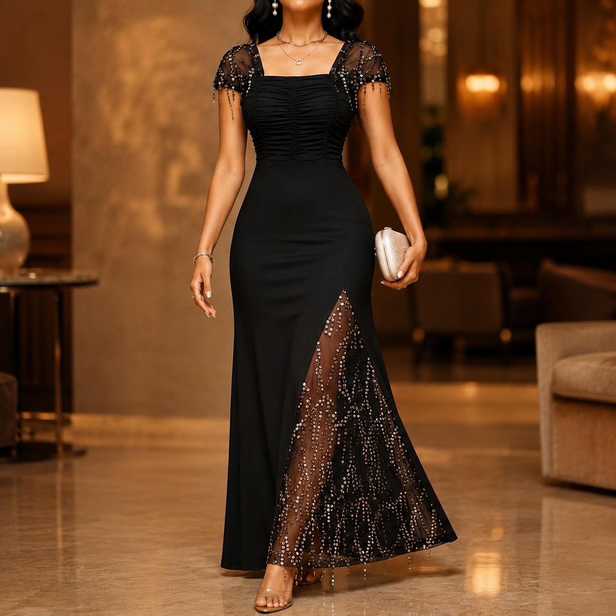 Mia | Sequin Slit Convertible Maxi Dress