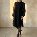 Michelle | Rhinestone Mesh Sleeve Ruffle Hem Dress