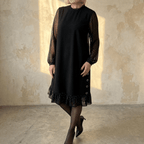Michelle | Rhinestone Mesh Sleeve Ruffle Hem Dress