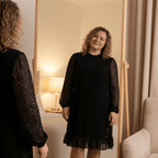 Michelle | Rhinestone Mesh Sleeve Ruffle Hem Dress