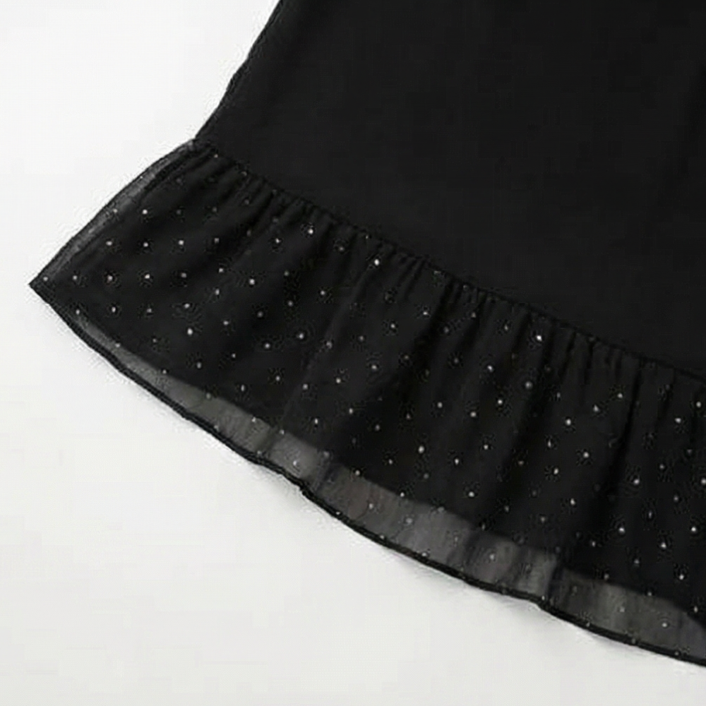 Michelle | Rhinestone Mesh Sleeve Ruffle Hem Dress