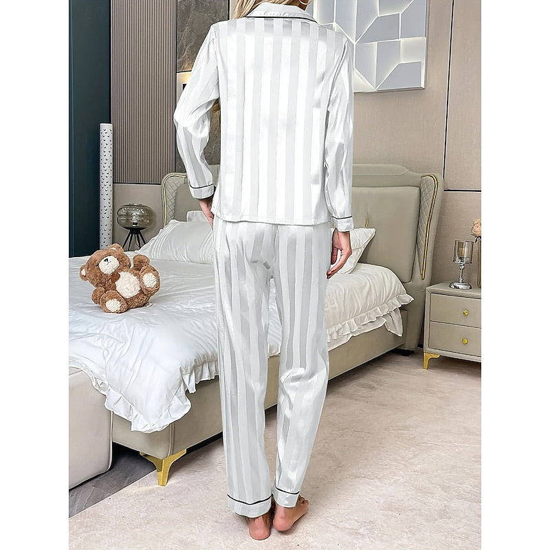 Minnie | Striped Satin Shirt and Pants Set