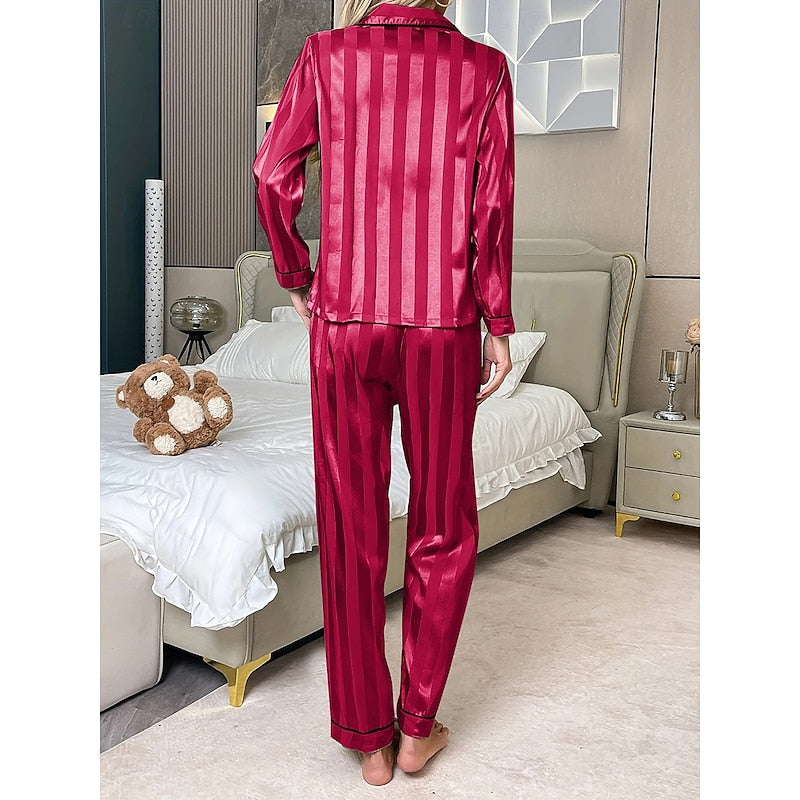 Minnie | Striped Satin Shirt and Pants Set